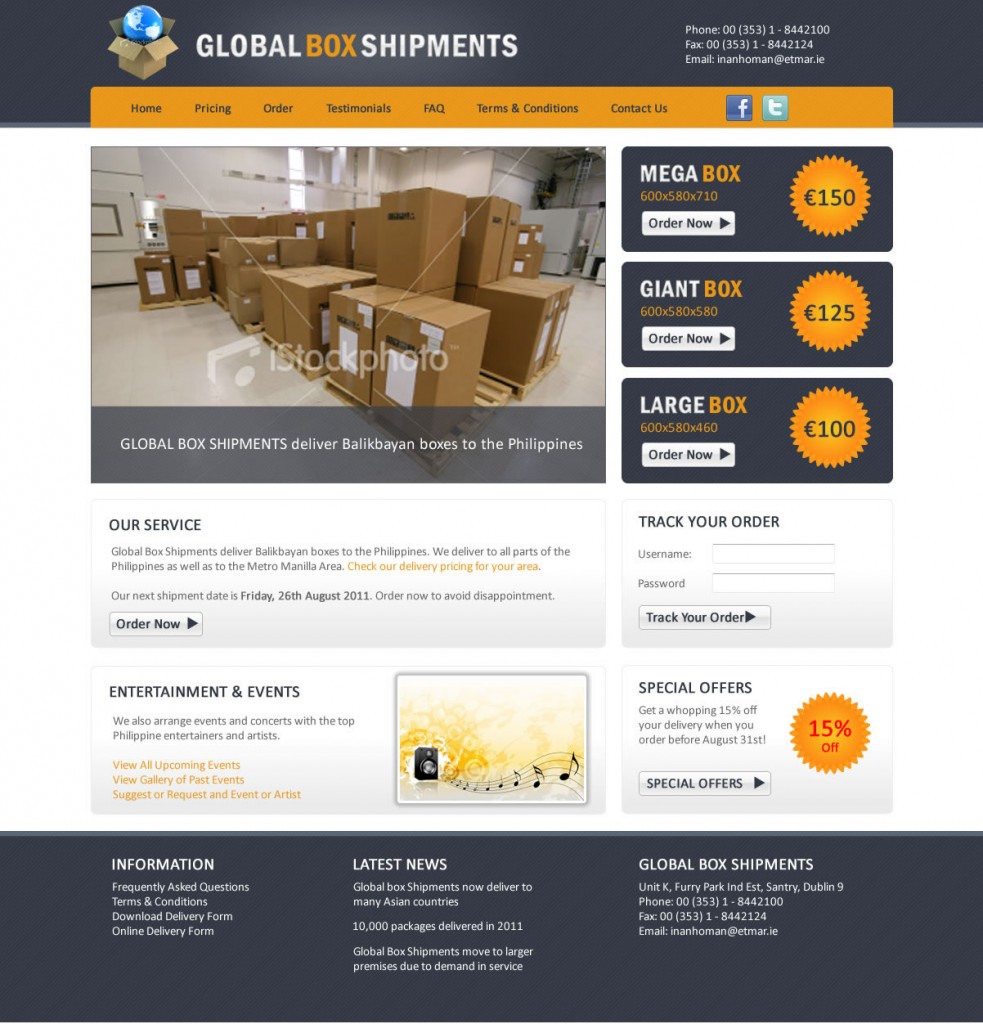Global Box Shipments - Irish Web Design Website Design Ireland - Global Box Shipments